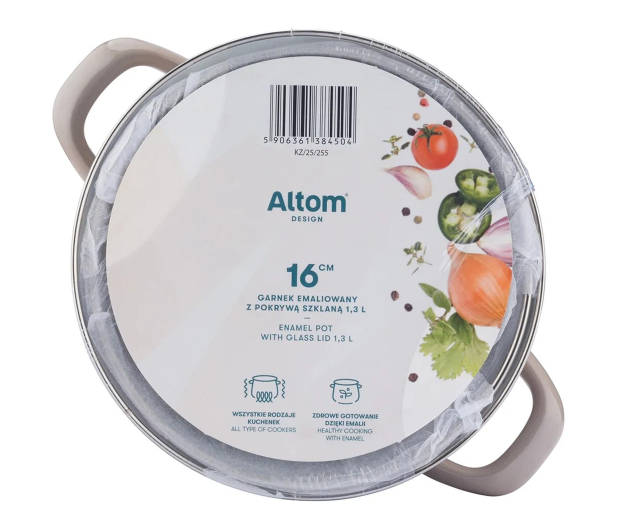 Altom Garnek emaliowany 16 cm z pokrywą szklaną 1,3l taupe - 1580543 - zdjęcie 5